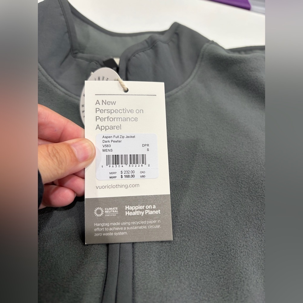 Vuori Men's Small Aspen Full Zip Jacket Dark Grey Pewter NWT Polartec Fleece - Picture 6 of 7